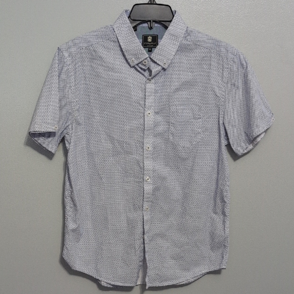 SPRING Mens Steel & Jelly Blue Casual Button Down Shirt Short Sleeves Medium